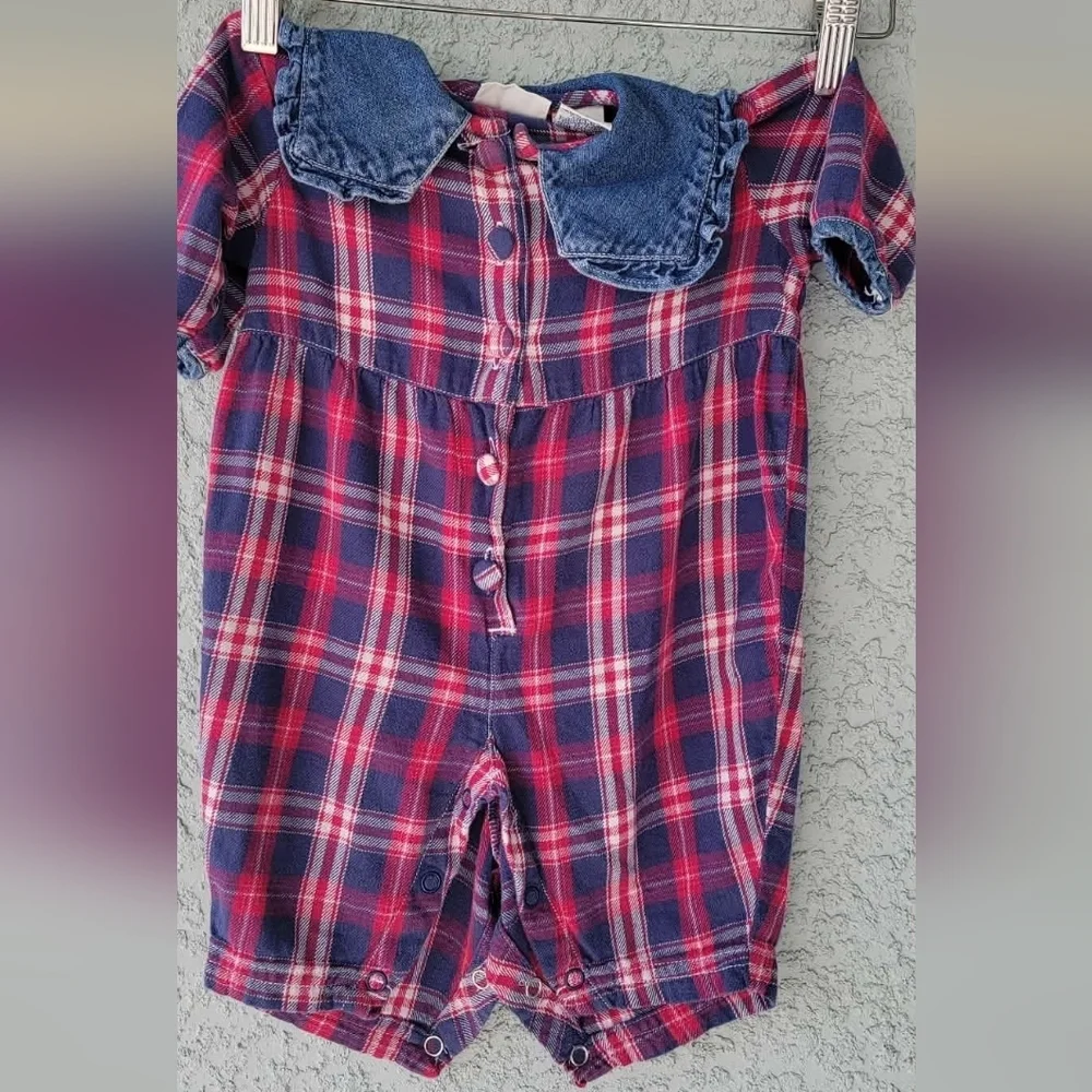 Vintage Arizona Jean Company Baby  Plaid Romper - Pink and Blue